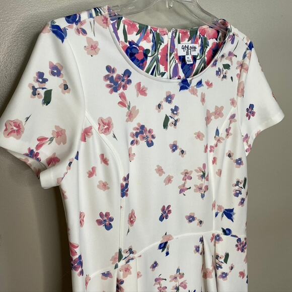 Women's Plus Elle Short Sleeve White Floral Pink Purple Spring Dress XXL - Picture 6 of 10